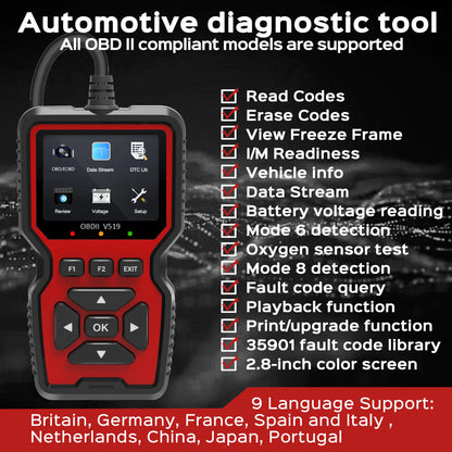 OBD2 Scanner Live Data Professional Mechanic OBDII Diagnostic Code Reader Tool for Check Engine Light