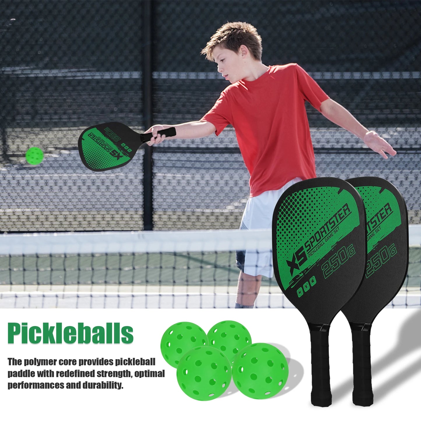 Pickleball Rackets Set Pickleball Paddle Set of 2 Rackets & 4 Pickleballs Balls Pickle-Ball Racquet with Balls Sports Accessory