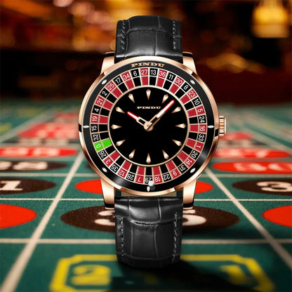 PINDU Design New Mechanical Watch NH35 Rotating Dial Las Vegas Roulette Desktop Theme Automatic Watch Men Diamond Luminous Hands