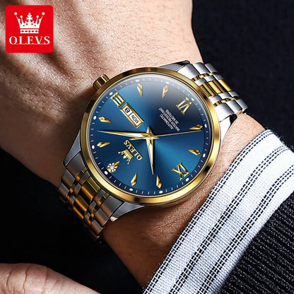 OLEVS 9956 Men's Watch Fashion Business Waterproof Luminous Date Week Display Automatic Mechanical Watch Luxury Gold Men's Watch