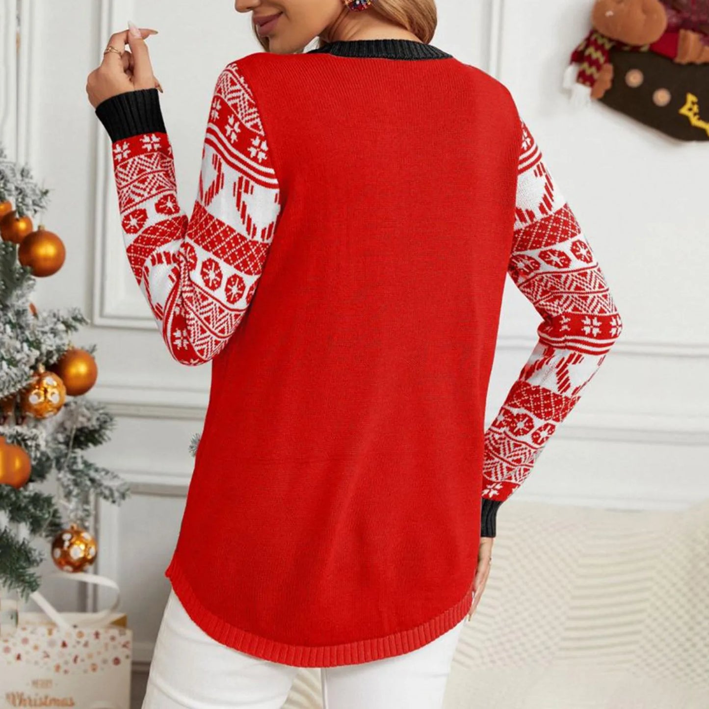 Sweater Women Christmas 2024 Ugly Sweater New Cartoon Cat Print O-Neck Autumn Winter Thick Loose Knitwears Tops Xmas Pullover