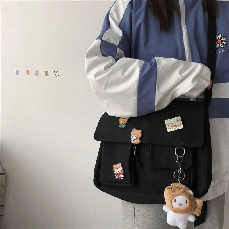 Japanese Harajuku Cute Retro Girl Messenger Shoulder Bag Purse Canvas Student School Female Women