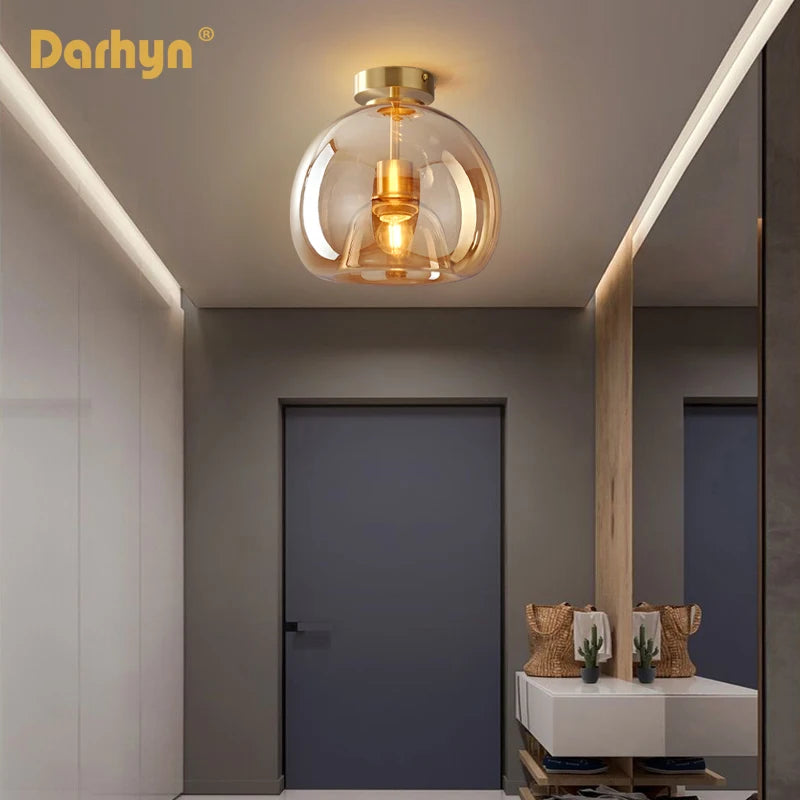 Modern Minimalist Glass Ceiling Light Nordic Texture LED Dinning Room Lamp Corridor Lustre Creative Living Room Lighting E27