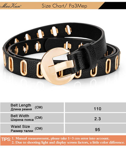 Maikun New Grunge Women Belt Adjustable Hole Grunge Punk Belts for Women Alloy Pin Buckle PU Leather Belt