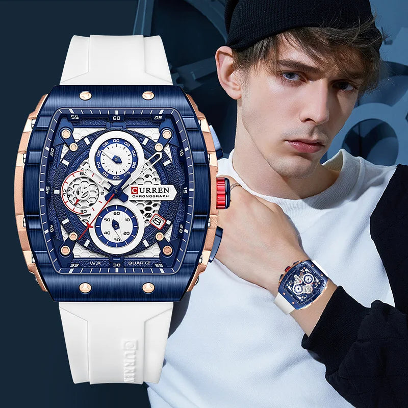 CURREN Top Brand Men's Watches Luxury Square Quartz Wristwatch Waterproof Luminous Chronograph Watch for Men Date Clock