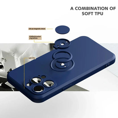 Magnetic Soft Silicone Phone Case For iPhone 16 15 14 13 12 11 Pro Max XS XR 8 7 Plus SE 2022 Full With Ring Holder Stand Cover