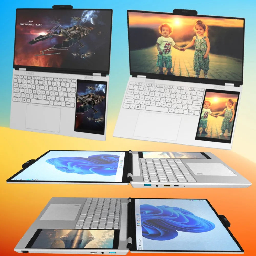 New Arrivals 12th Generation Intel N100 Dual Screen Laptop Gaming Laptop 15.6inch 2K LCD+7inch IPS Touch Screen PC Portable