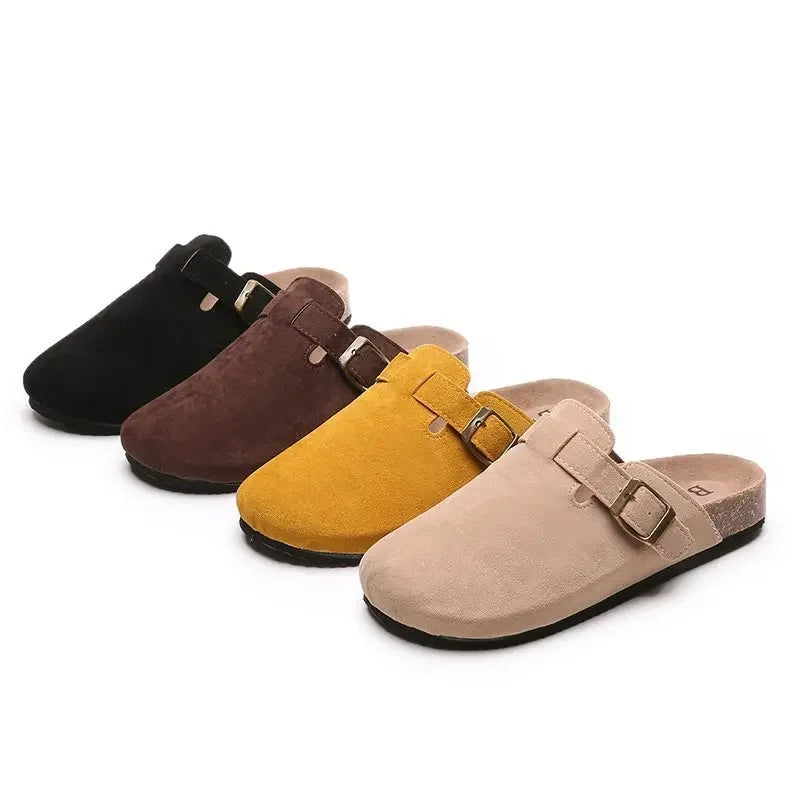 Women's Shoes Women's Closed Toe Slippers Cow Suede Leather Clogs Women's Sandals Retro Fashion Garden Mule Clog Slide