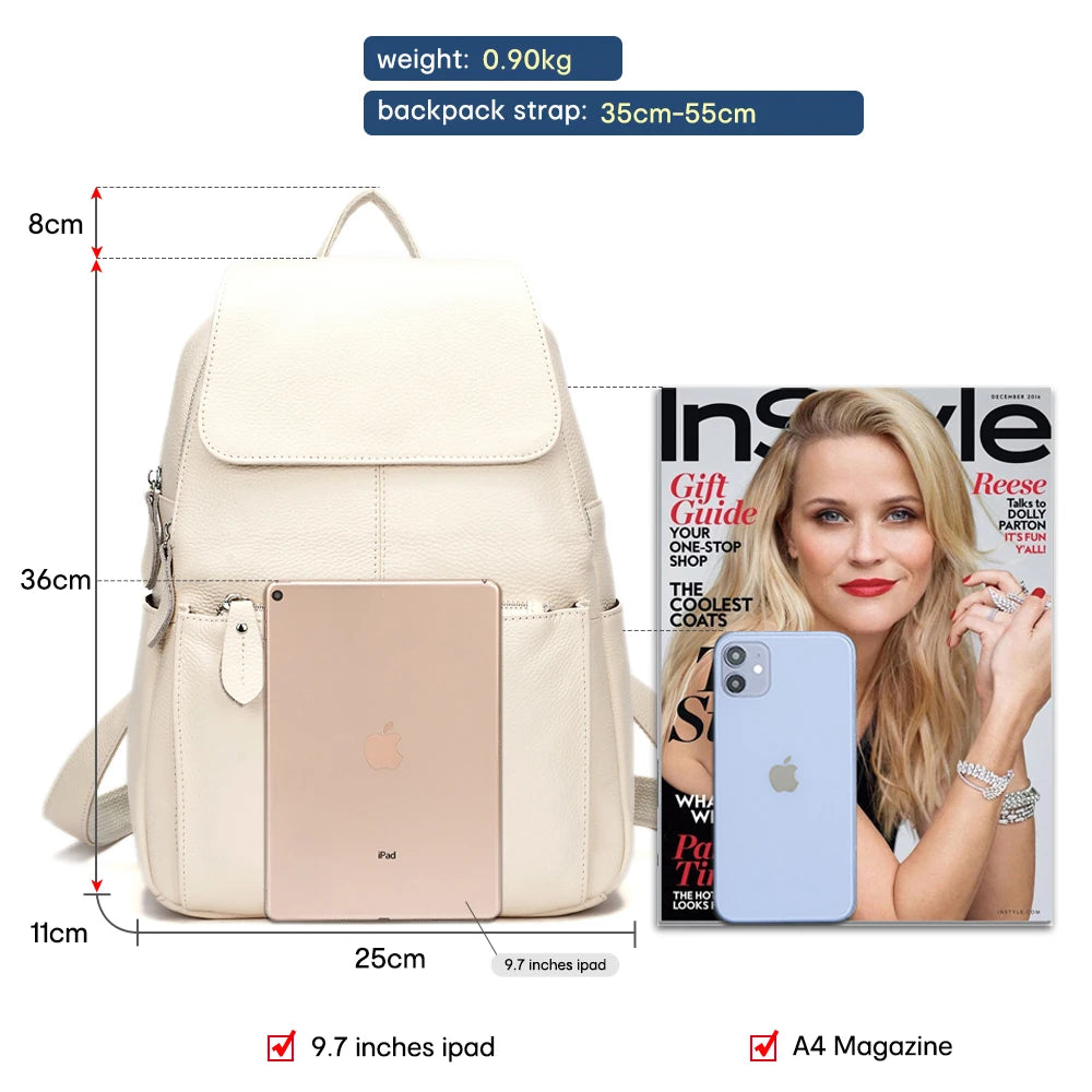 Zency Stylish White Leather Women Backpack A++ Quality Anti-theft Large Capacity Knapsack Travel Designer Handbag Rucksack