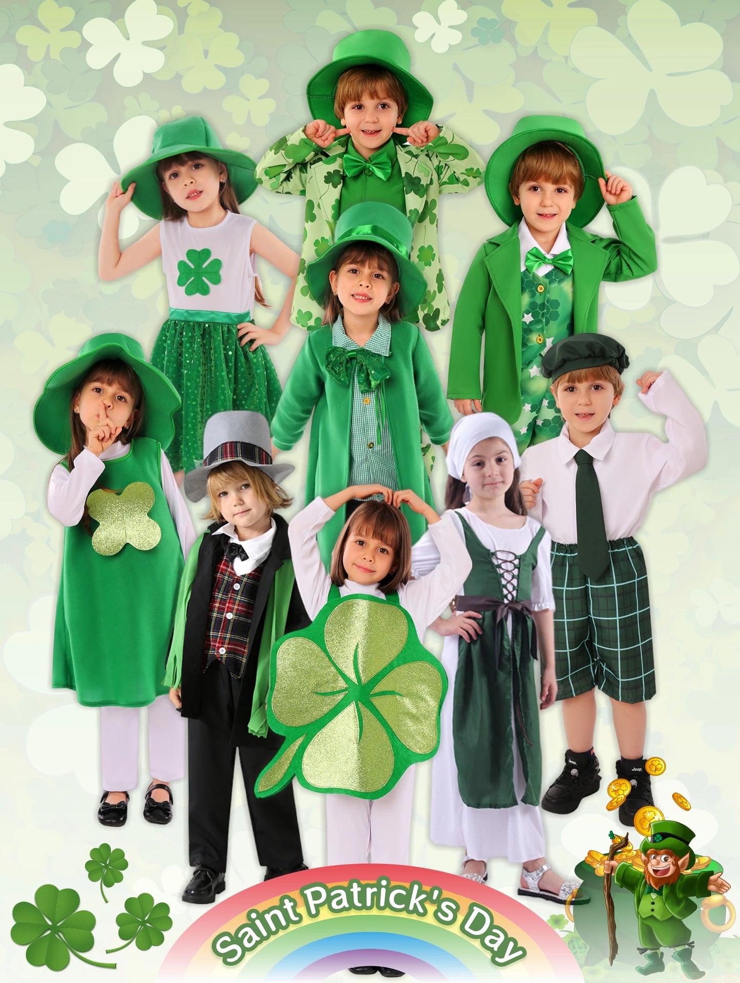 Ireland Saint Patrick St. Patrick Day Lucky Fairy Leprechaun Costume Irish Goblin Cosplay Carnival Halloween Outfit