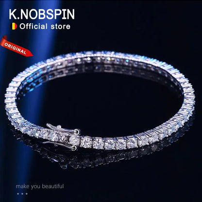 Knobspin 3mm 4mm Moissanite Tennis Bracelet Full Diamond GRA 925 Silver Plated 18k Wedding Party Jewelry Bracelets for Women Man