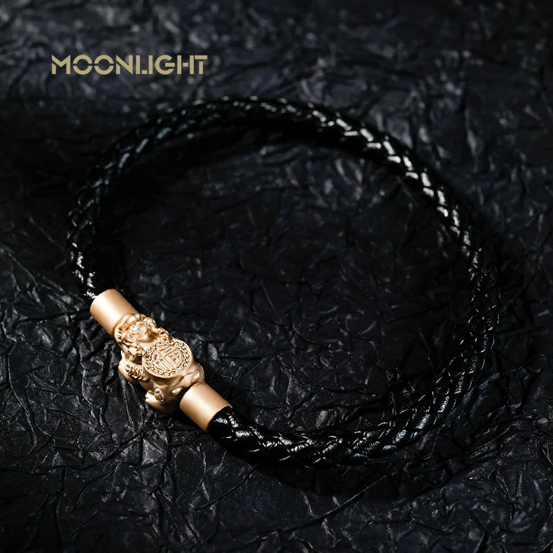 MOONLIGHT Fengshui Pixiu Bracelet Genuine Braided Leather Bracelet For Women Men Wealth Good Luck Unisex Wristband Jewelry Gifts