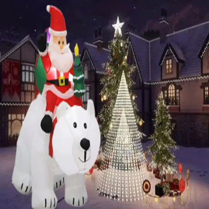 2.1M Christmas Inflatable Santa Claus Riding Polar Bear with LED Inflatable Toy Indoor Outdoor Garden Ornament Xmas Decoration