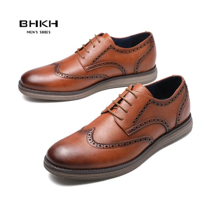 BHKH Genuine Leather Dress Shoes Comfy Men Casual Shoes Smart Business Work Office Lace-up Men Shoes