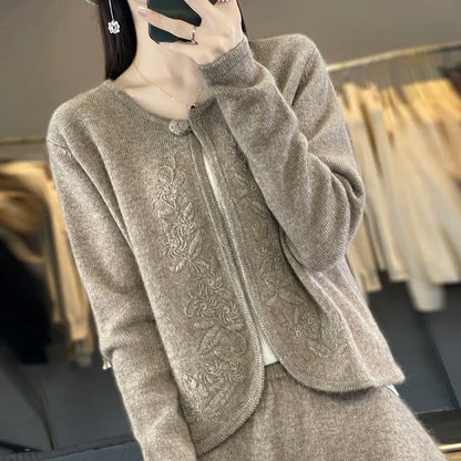 Cashmere Short Women Cardigans Autumn/Winter Lady Jackets Warm Soft Female Long Sleeve Jumpers Woolen Tops NJ01