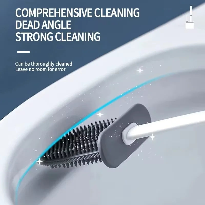 Wall Hanging Toilet Cleaning WC Brush Holder Long Handled Silicone Water Proof Quick Drying Soft Bristles Bathroom Accessories