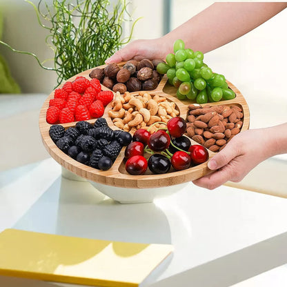 Bamboo Fruit Plate Snacks Compartmentalized Tray Five Compartment Fruit Tray Dim Sum Tray 5 Dining Grid Snack Bowl Platter