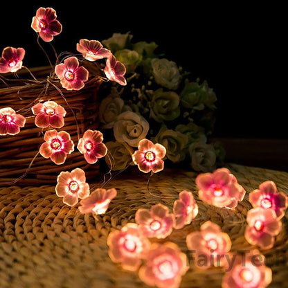 Cherry Blossom Flower Garland Lamp Battery/USB Operated LED String Fairy Lights Crystal Flowers Indoor Wedding Christmas Decors