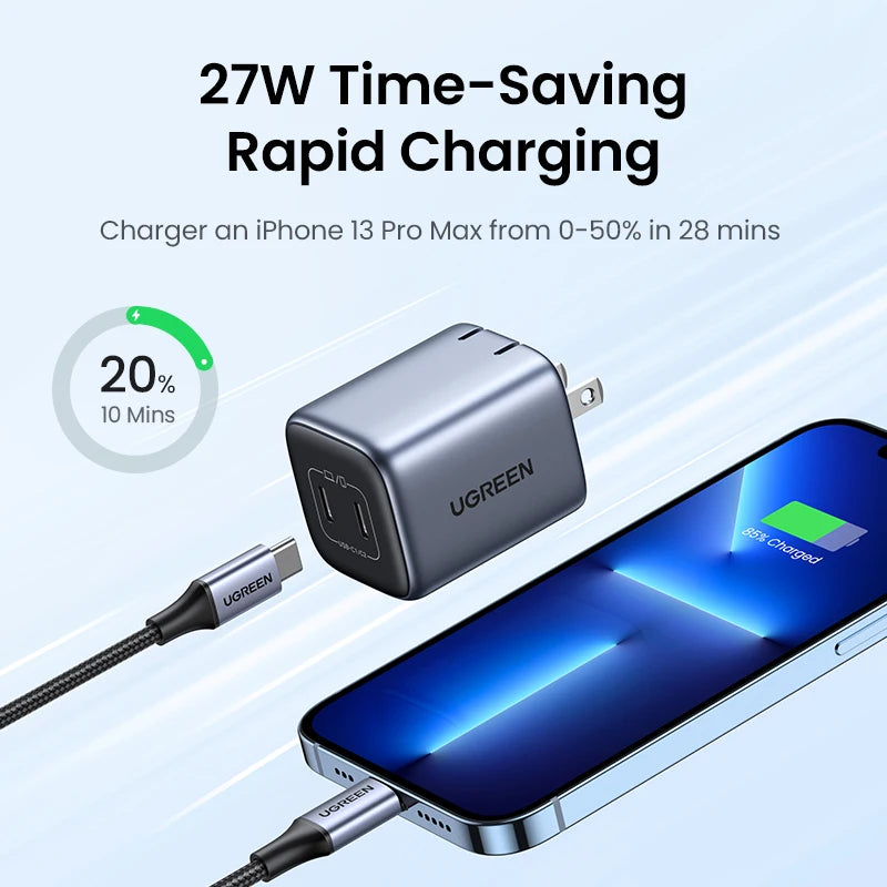 【US Plug】UGREEN GaN 45W 20W USB Charger PD QC 3.0 Fast Charger Quick Charger For iPhone 15 14 Pro Phone Charger for Samsung S24