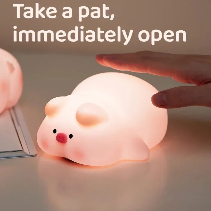 Pink Piggy Night Light Cute LED Silicone Night Lamp Indoor Atmosphere Pat Lamp Room Decoration USB Children's Night Light Gift