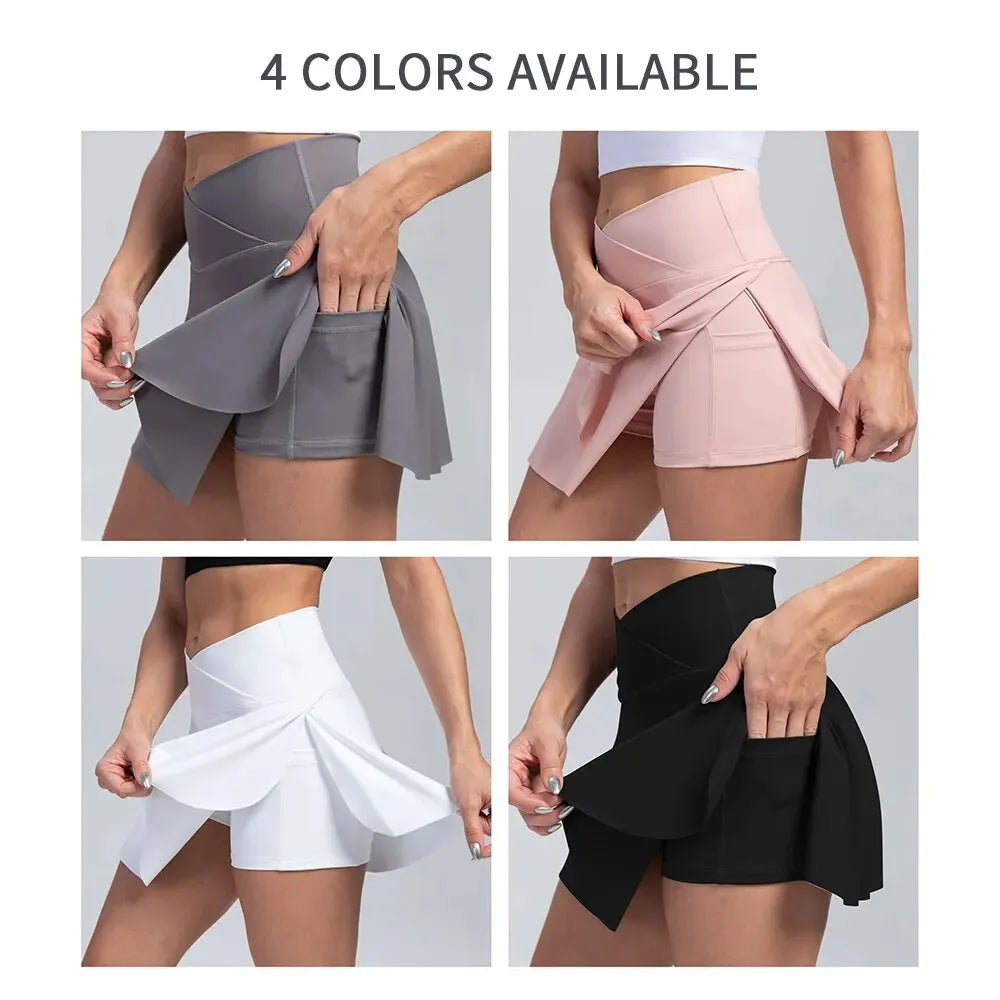 Pleated Tennis Skirt With Pockets For Women Athletic High Waist Golf And Yoga Skirts With Shorts Cross Waist