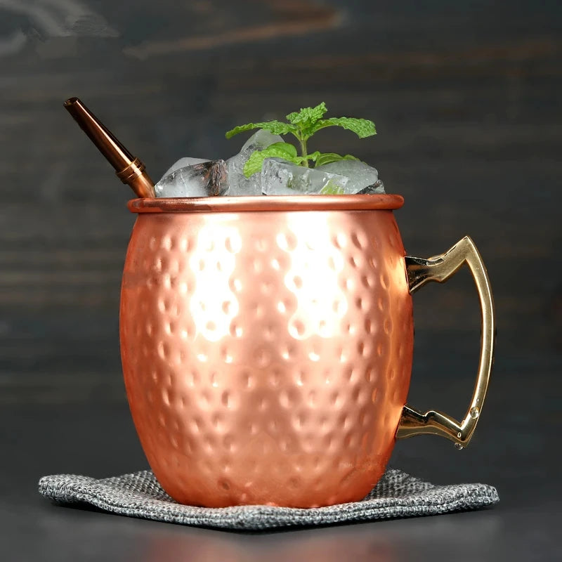 1pcs 550ml 18 Ounces Moscow Mule Mug Stainless Steel Hammered Copper Plated Beer Cup Coffee Cup Bar Drinkware