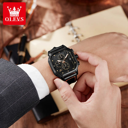 OLEVS 9950 Luxury Brand Men's Quartz Watch Fashion Business Leather Waterproof Timing Code Watch Sports Men's Watch Reloj Hombre