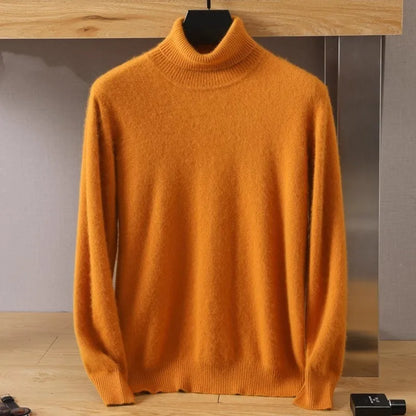 Men's 100% pure Mink velvet Cashmere Sweater High Lapels Pullovers Knitted Winter New Tops Long Sleeve High-End Jumpers