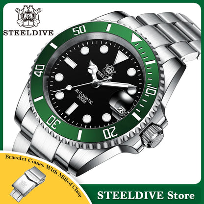 STEELDIVE SD1953 Black Dial Green Ceramic Bezel NH35 Automatic Watch 300M Waterproof Sapphire Glass Men Dive Watches