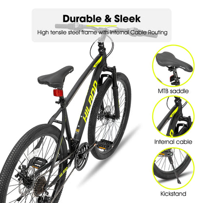 Hiland 26 Inch Mountain Bike Shimano 21 Speed MTB with Suspension Fork，Dual-Disc Brake,Fenders Urban Commuter City Bicycle