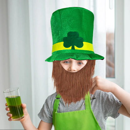 Saint Patricks Day Top Hat Holiday Fake Beard Green Celebration Costume for Irish Festival Birthday Party Decor Supplies