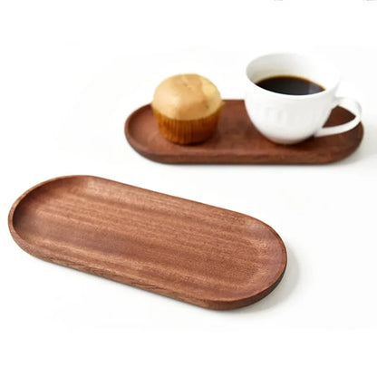 Solid Wood Serving Tray Oval Tea Tray Decorative Wood Plate Fruit Tray Vegetable Platter Home Bread Dessert Cake Plate Tableware