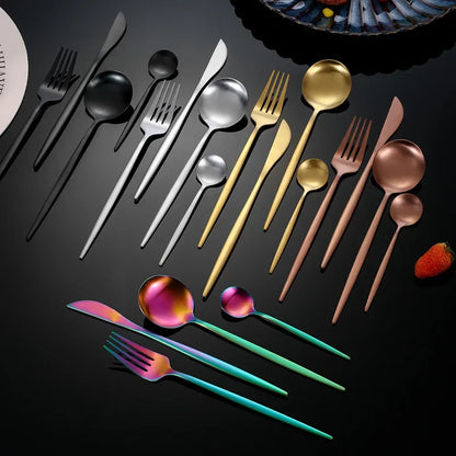 16Pcs Gold Stainless Steel Cutlery Set Knife Fork Spoon Dinnerware Matte Tableware Set Wedding Birthday Silverware Dinner