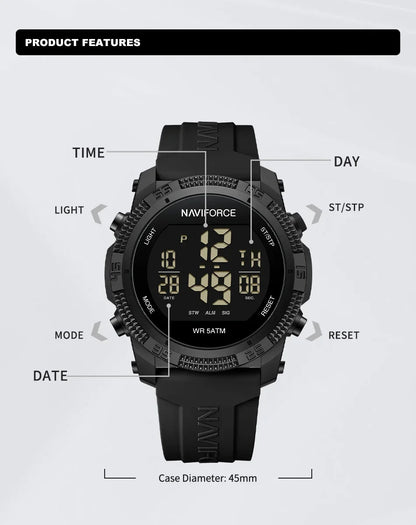 NAVIFORCE NF7104 Men's LCD Digital Casual Date and Week Alarm Waterproof Silicone Strap Electronic Watch