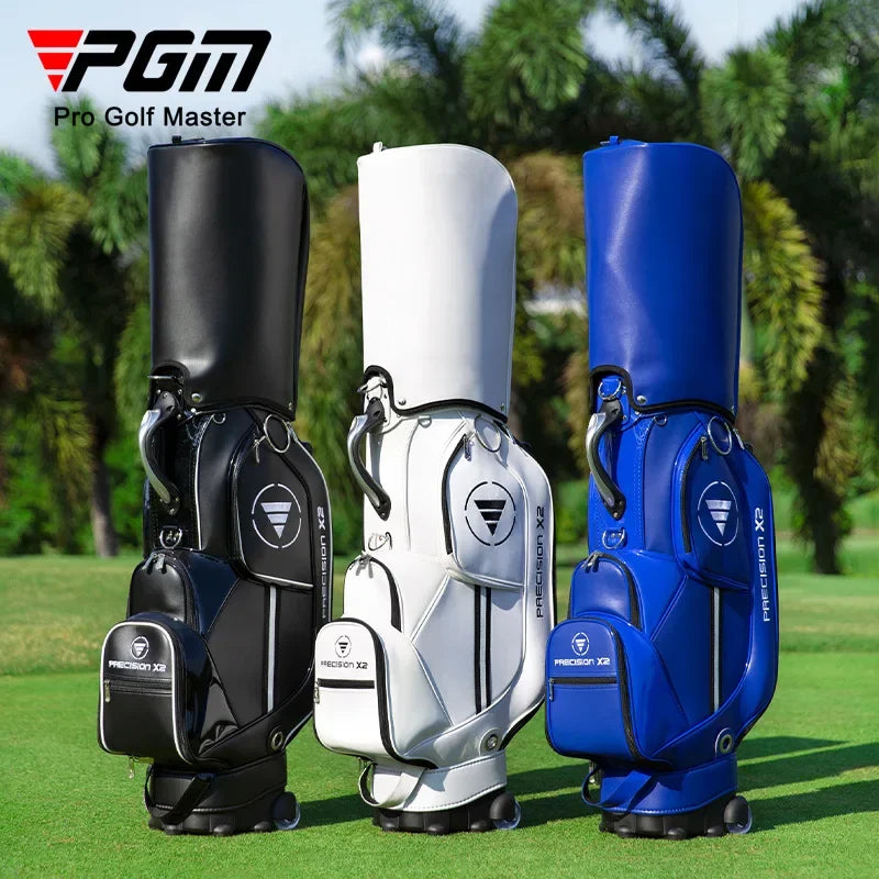 PGM Golf Standard Ball Bag Professional Leather PU Waterproof Golf Cart Club Airbag High Capacity Package With Wheel QB029