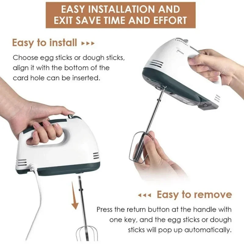 Handheld Electric Egg Beater Household Automatic Mixer Egg White and Cream BeaterMini 7-speed White