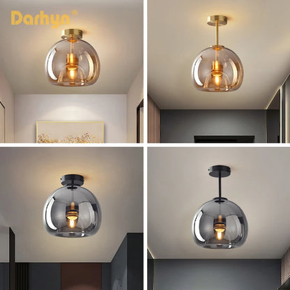 Modern Minimalist Glass Ceiling Light Nordic Texture LED Dinning Room Lamp Corridor Lustre Creative Living Room Lighting E27