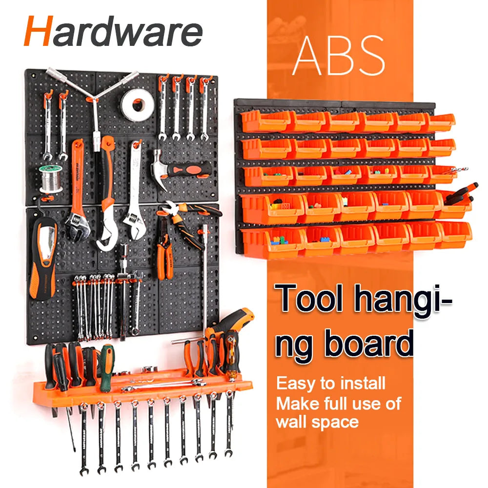 Garage Wall Organization Bins Hanging Wall Mount Board Tool Storage Plastic Workshop Box Storage Rack Plate Hole Access Tools