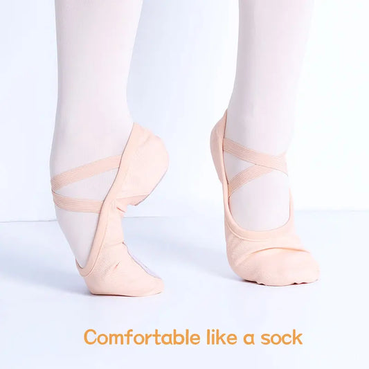 Women's Twill Elastic Ballet Dance Shoes Single Shoelace Soft Sole Dance Training Slippers