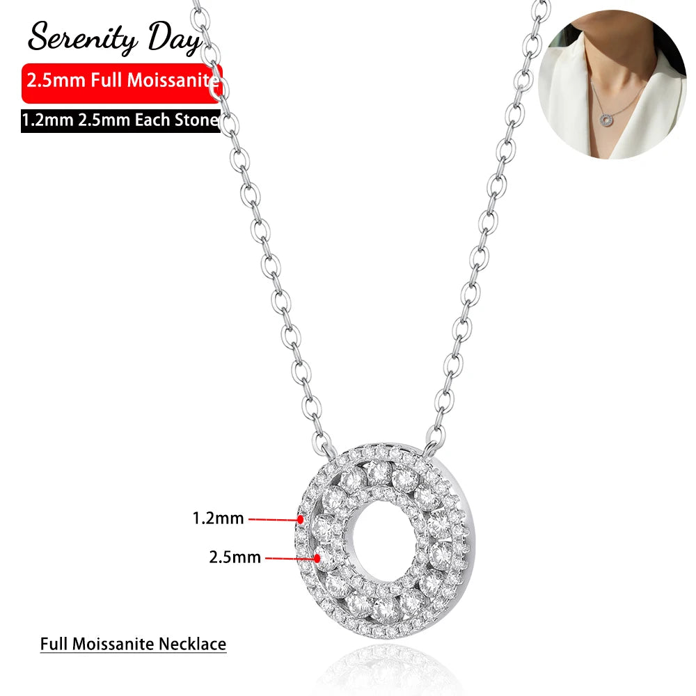 Serenity 2.5mm D Color All Moissanite Pendant Necklace For Women S925 Silver Sparkling Wedding Necklace Plated 18k Fine Jewelry