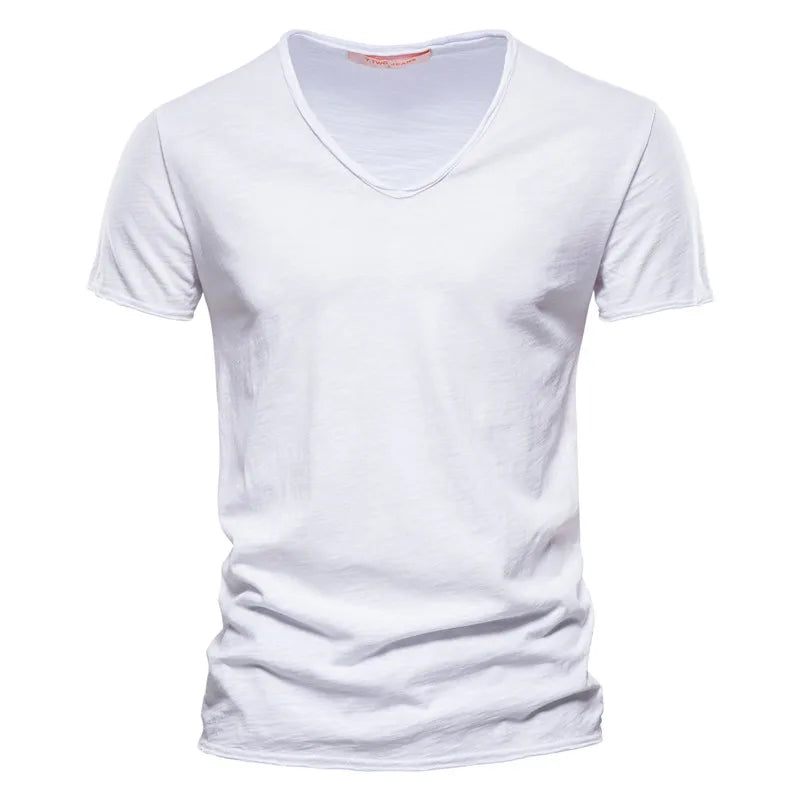 100% Cotton V-neck Men T-shirt Fitness Sports Running Slim Fit Soild T-shirts Male Tops Tees Summer Short Sleeve T Shirt For Men