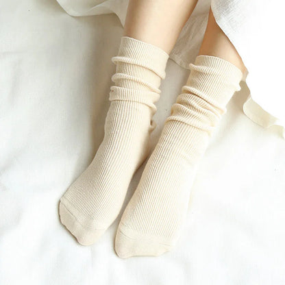 CHAOZHU Japanese Korean High School Girls High Socks Loose Solid Colors Double Needles Knitting Cotton Long Socks For Women