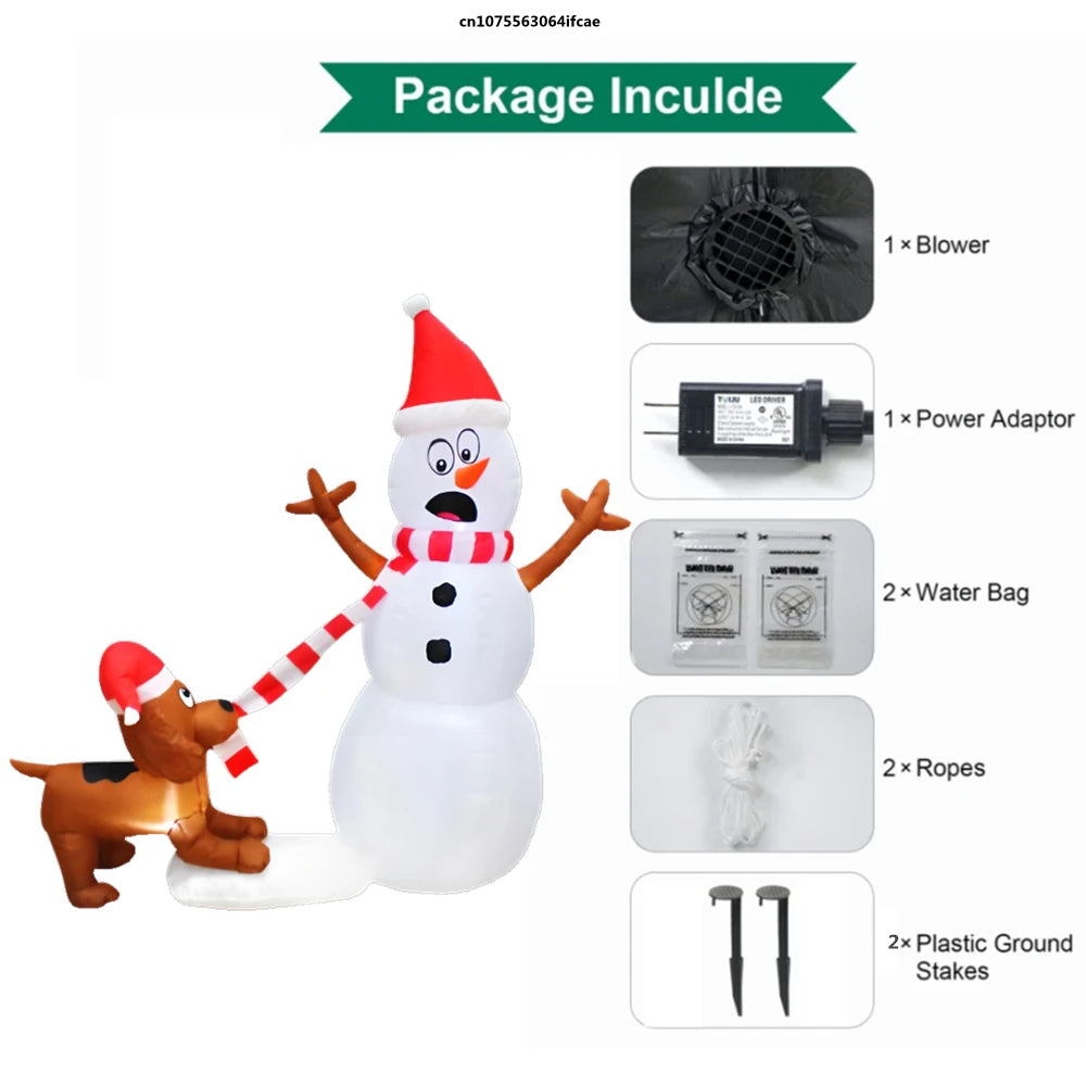 1.1M Christmas Inflatable Dog Bites Snowman Scarf Build-in LED Lights Party Decoration for Outdoor Indoor Yard Lawn Garden Decor