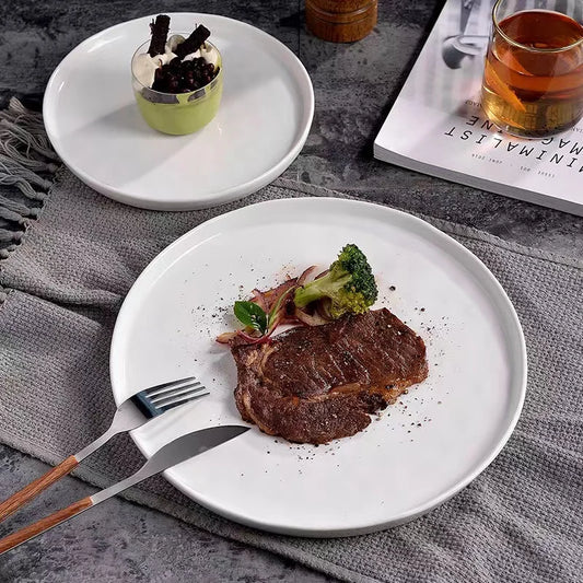 Nordic Style White Ceramic Dinner Plate Western Plate Steak Plate Dessert Salad Pasta Flat Plate Ceramic Dishes