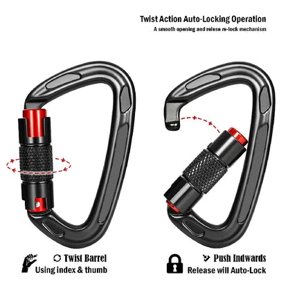 24KN Auto Lock Climbing Carabiner D Shape Outdoor Mountaineering Caving Rock Climbing Buckle Security Safety Master Screw Hook