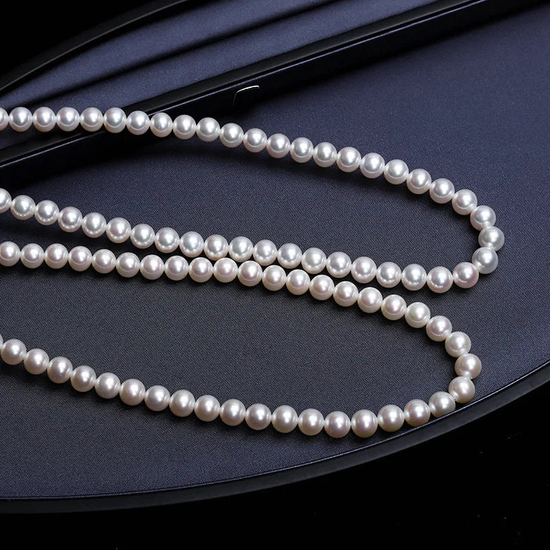 HOOZZ.P 6-7mm AAAA Quality Pearl Necklace In White Real Freshwater Cultured Perfect Circle Flawless Surface Women Luxury Jewelry