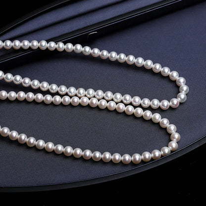 HOOZZ.P 6-7mm AAAA Quality Pearl Necklace In White Real Freshwater Cultured Perfect Circle Flawless Surface Women Luxury Jewelry