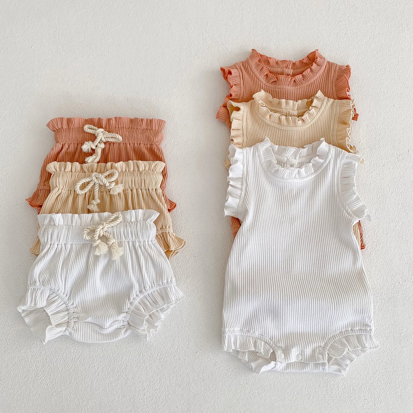 Summer Baby Girls Clothes Set Infant Ruffle Bodysuit Top PP Shorts Bloomers 2PCS Outfits 0-24 Months Toddler Romper Baby's Sets