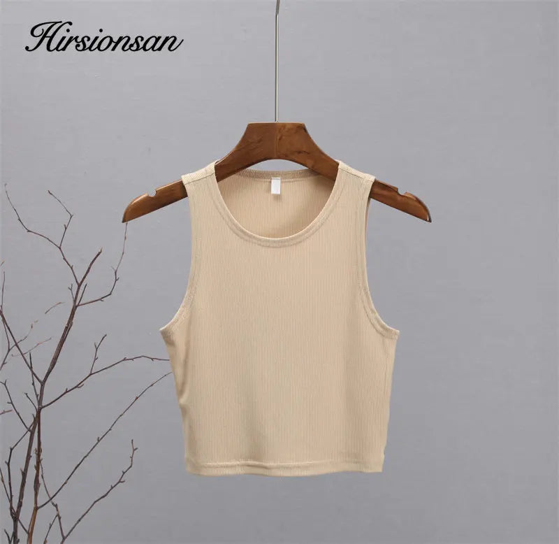 Hirsionsan Cotton Vest Women Summer Slim Sleeveness Tank Y2k Crop Tops for Girl Outfits Solid Female Clothes