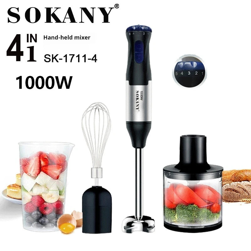 Sokany Powerful 4 in 1 Stick Hand Blender Set Stainless Steel Immersion Chopper Beaker Electric Whisk For Kitchen Baby Food